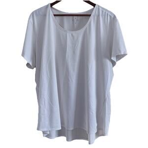 Athleta Subtle Striped Round Neck White T-Shirt Short Sleeve Size 2X